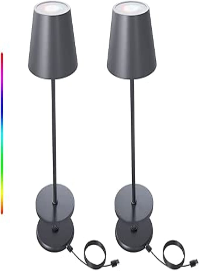 FUYO Wireless Table Lamps, Pack of 2, Dimmable 8 Colours, LED Battery Operated, Touch Control, USB Charging Station, Outdoor IP54 Waterproof, Grey Metal